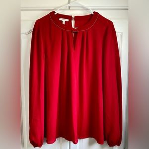 NWT Maurice’s Red Chiffon Blouse XXL with Metallic Silver Lining the Neckline.